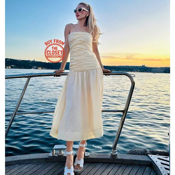 ZARA Blogger Fave Ruched Taupe Midi Dress NWT 🤎 - Picture 7 of 16